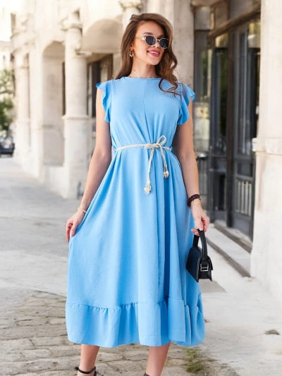 Royalfashion Damen-Midikleid mit Rüschen und kurzen Ärmeln