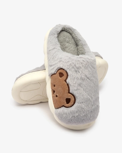 Royalfashion Damen-Pelzpantoffeln mit Teddybär in blau Fetemes