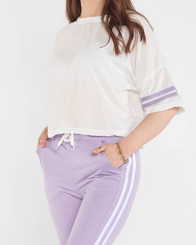 Violett-weißer Damen-Sport-Trainingsanzug mit Streifen - Kleidung