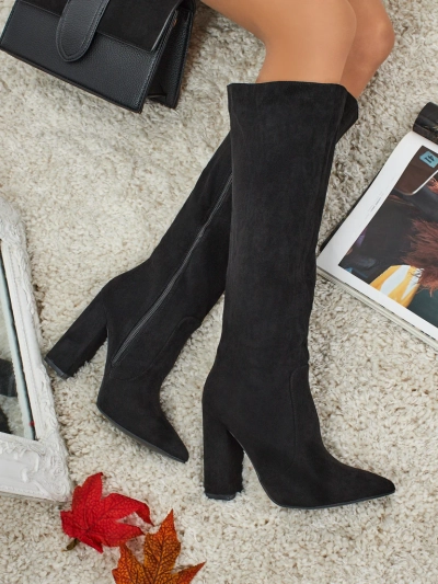 Damen Öko-Wildleder Stiefel mit Blockabsatz Feravi