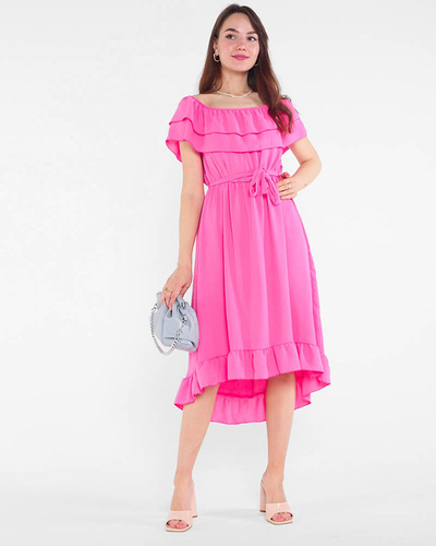 Fuchsia Damenkleid mit Rüschen - Kleidung