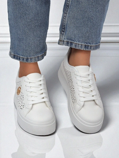 Damen Aelia Royalfashion Plateausneakers weiße Ajouré-Sneakers Ecru