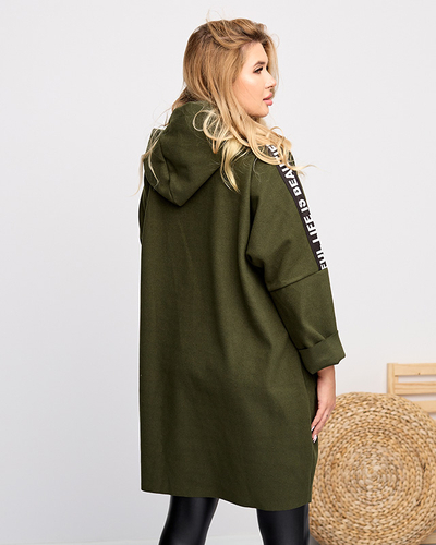 Dunkelgrüne Manteljacke für Damen mit Aufschriften - Kleidung