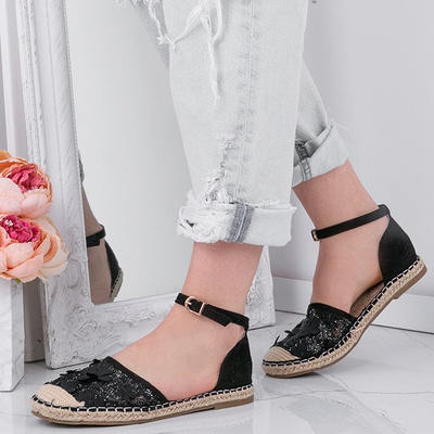 Schwarze Espadrilles mit Spitzenstickerei Eliza - Footwear