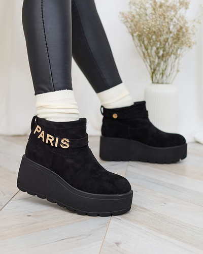Royalfashion Schwarze Damenstiefel a'la Schneestiefel mit Ornament Parisela
