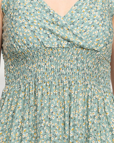 Grünes kurzes Kleid mit kleinem Blumenmuster - Kleidung