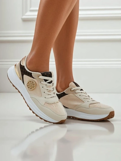 Damen-Sneakers Beige Calista Verona mit flachem Absatz - Öko-Leder 4 cm