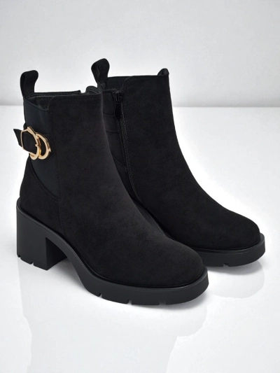 Damen Stiefeletten Solenya aus Wildlederimitat mit Blockabsatz