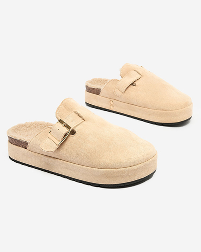 Royalfashion Damenpantoffeln mit Schafsfell und Schnalle Kajis
