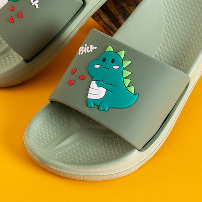 Grüne Kinderhausschuhe mit Dinosaurier Dino - Schuhe