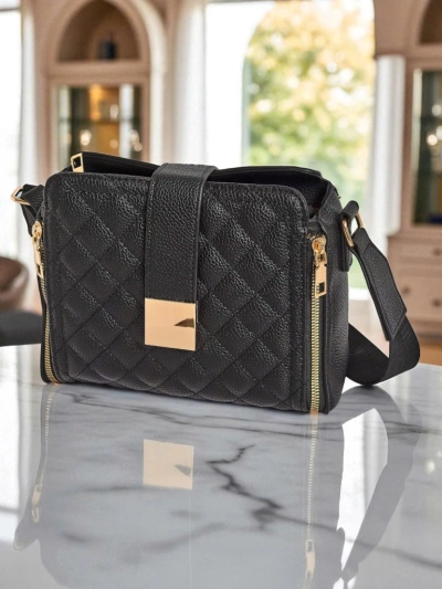 Schwarze Damenhandtasche Demetra aus ökologischem Lackleder, elegant