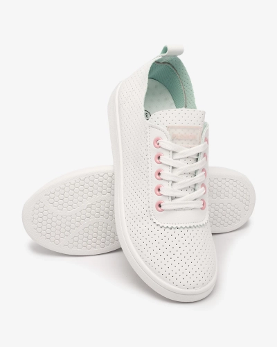 Royalfashion Weiße durchbrochene Damen-Sneaker mit rosa Einsätzen Akeria