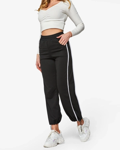 Schwarze weite Damen-Sweatpants mit Streifen- Kleidung