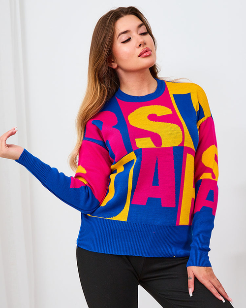 Royalfashion Коричнево-синій жіночий светр з літерами