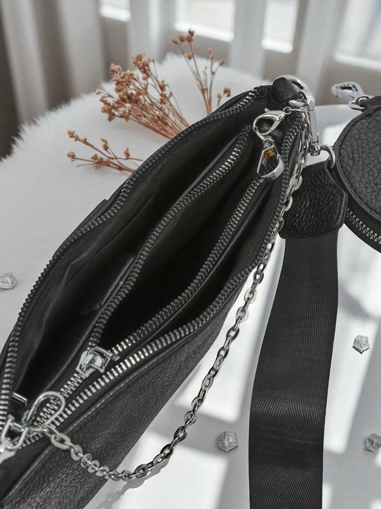 Multifunktionale Damenhandtasche Scylla in Schwarz aus Öko-Leder