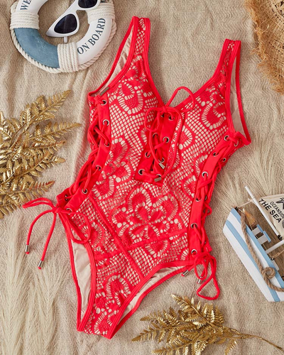 Einteiliger roter Spitzen-Badeanzug für Damen - Unterwäsche