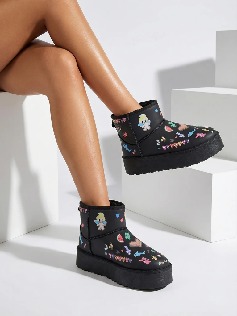 Royalfashion Kurze Schneestiefel im Stil für Frauen mit Hanaga-Aufklebern