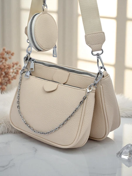 Damen Lederhandtasche Perseida Multi Beige mit Kette und Tasche
