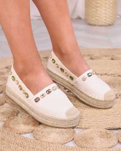 Royalfashion Жіночі еспадрильї з кристалами бежевого кольору Ziennie