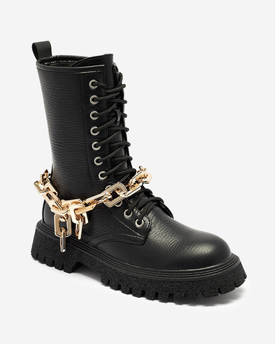 Schwarzer Damenstiefel mit Goldkette Azerik - Schuhe