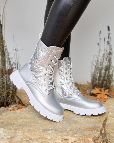 OUTLET Royalfashion Damen Schnürstiefel mit Silberprägung Leffga