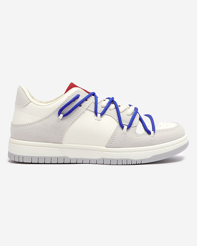 Weiß-graue Damen-Sport-Sneakers mit marineblauen Schnürsenkeln Olierinc - Schuhe
