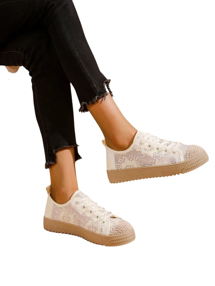 Royalfashion Damen Spitze Sneakers mit Pailletten Nille