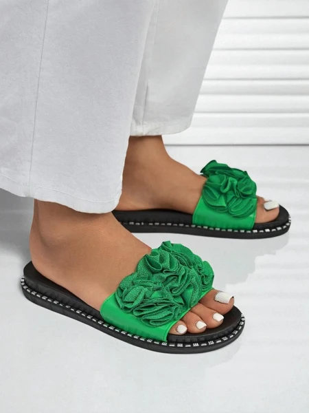 Royalfashion Damen-Pantoletten mit flacher Sohle Flora Verde