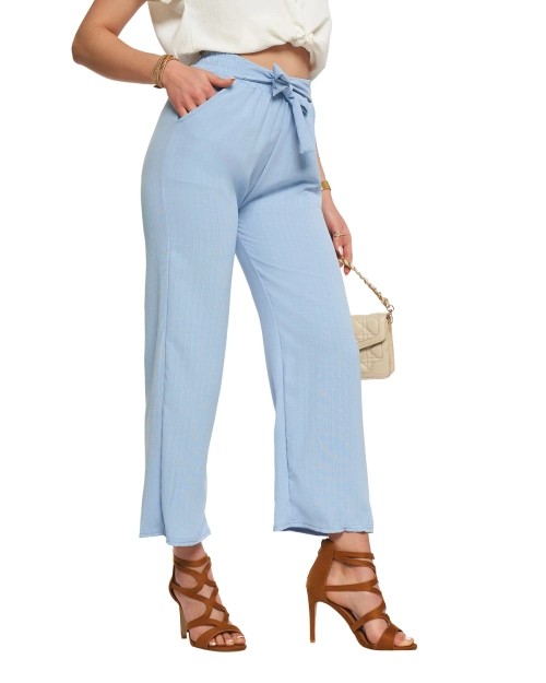 Сині жіночі широкі штани з тканини - Одяг
