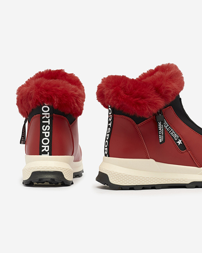 Rote isolierte Damenstiefel mit Fell Scherr- Footwear
