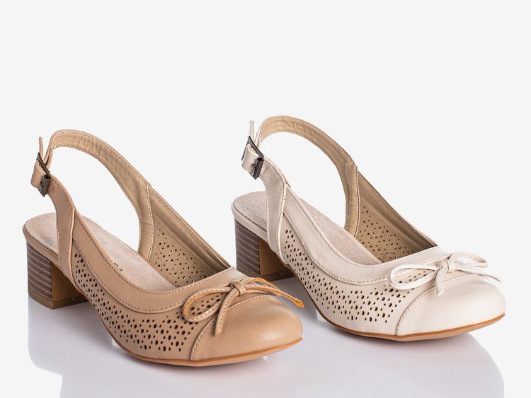 Beige Lecaone Damen-Sandaletten mit niedrigen Absätzen - Schuhe