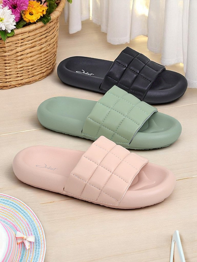 Royalfashion Damen Pantoletten mit flacher Sohle Quilt Walk