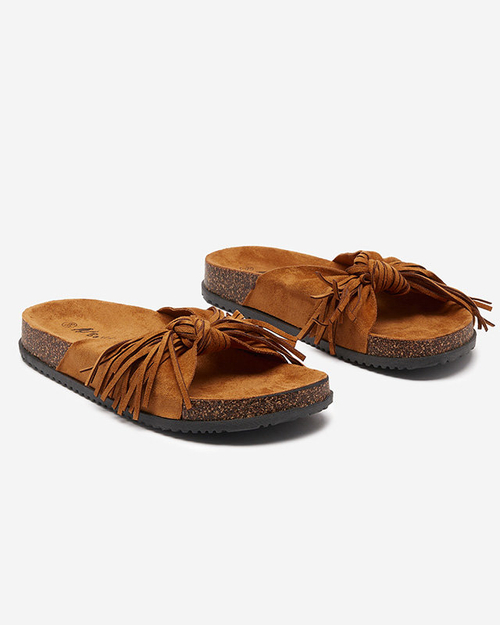 Коричневі жіночі шльопанці з бахромою Guttis