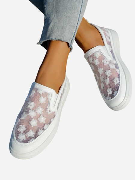 Royalfashion Damen-Mesh-Mokassins mit Blumen Emzos