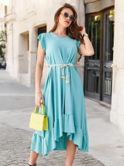 Royalfashion Damen-Midikleid mit Rüschen und kurzen Ärmeln