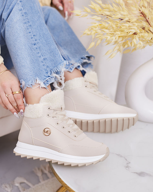 Royalfashion Жіночі утеплені спортивні черевики бежевого кольору Cerrto