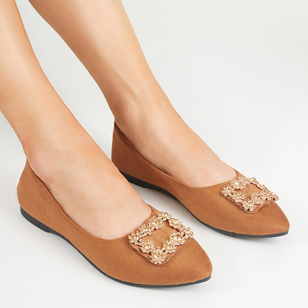 Braune Öko-Wildleder-Ballerinas für Damen mit Linselisa-Ornament - Footwear