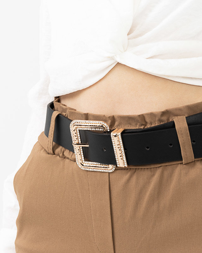 Schwarzer Damengürtel mit goldener Schnalle mit Zirkonia - Accessoires