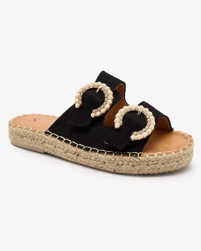 Royalfashion Schwarze Damen-Flip-Flops mit Ornamenten Ledude