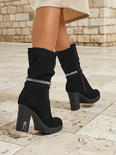 Matte Damen Stiefeletten mit Blockabsatz Ashen Bloom