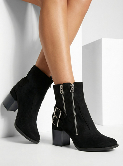 Royalfashion Schwarze Damenstiefel mit Verzierung Feirrgo