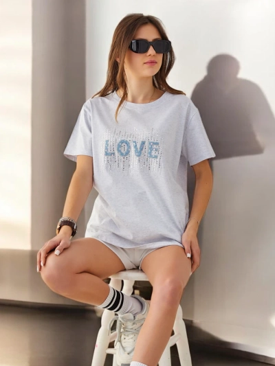 Royalfashion Damen Baumwoll-T-Shirt LOVE mit Strass