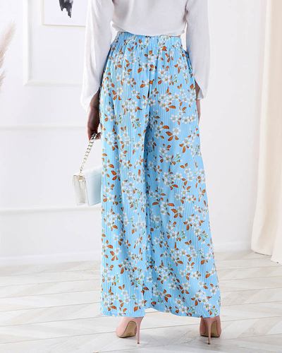 Blaue Hose aus geblümtem Stoff für Damen - Kleidung