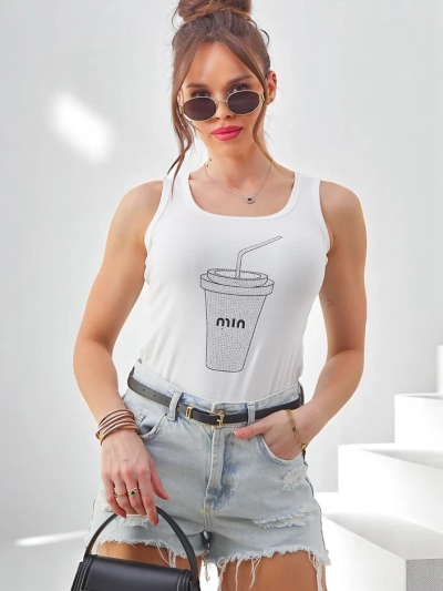 Royalfashion Baumwolltanktop für Damen mit einer mit Strass verzierten Kopfform