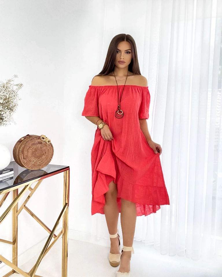 Royalfashion Rotes kurzes Damenkleid mit Halskette