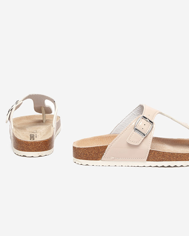 Beige lackierte Damenhausschuhe Elotsi - Schuhe