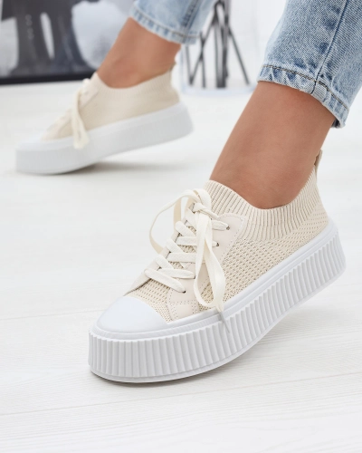 Beige Damen durchbrochene Plateau-Sneakers Demiga - Footwear