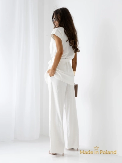 Damen Hose Ecru Livia Palazzo - italienischer Stil, luxuriöser Stoff