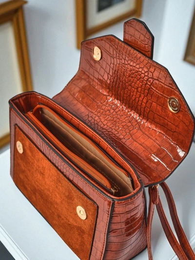 Damen Handtasche Hera Marrone braunes Öko-Leder Wildleder Retro Schultertasche
