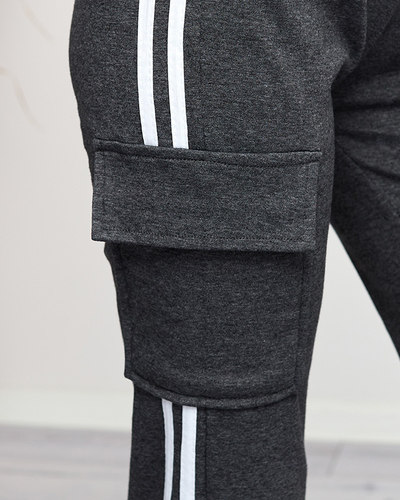 Dunkelgraue Damen-Cargohose mit Streifen - Kleidung